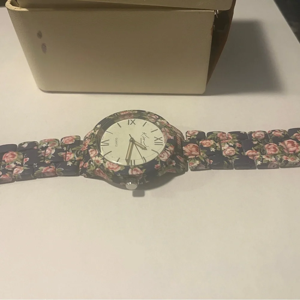 Kim Rogers Floral Watch. Black Rose Print Band. Needs Battery